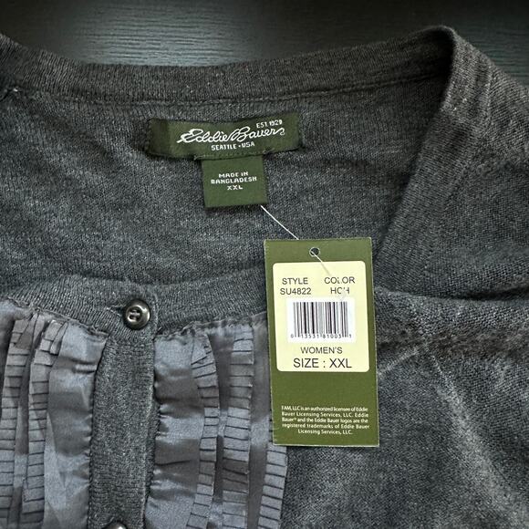 Eddie Bauer Cardiga XXL Button 100% Cotton Outdoors Ruffle Gray Knit Casual NWT - Picture 5 of 9